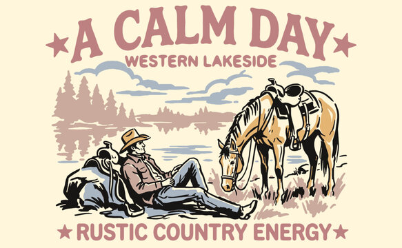 A Calm Day. Mountain adventure vintage print design for t shirt. Wild lake vector artwork design. Explore more. Colorado national park