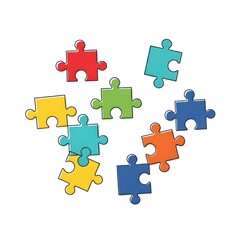 Naklejka premium Colorful jigsaw puzzle pieces scattered on a flat surface