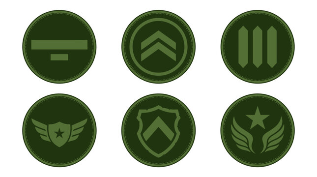 Military Rank Patches Collection: Insignia, Badges, Emblems, and Symbols on White Background