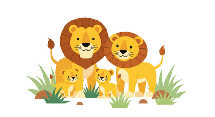 Three lions with big manes standing. © Denso