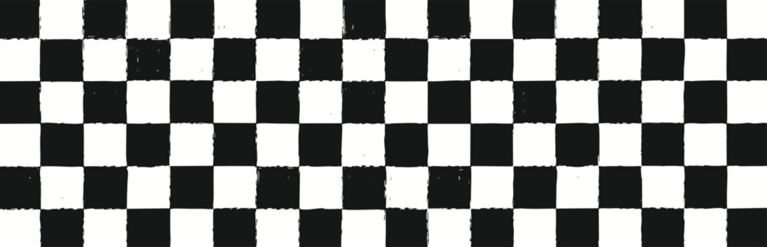 Seamless checkered pattern texture, black and white square tiles background