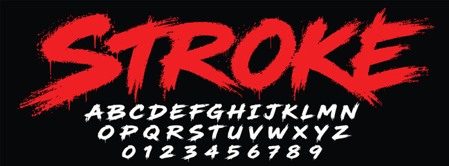 Handwritten brush font, alphabet letters and numbers, vector set grunge dry brush strokes, artistic typeface for posters, logos, and tshirt designs © Zbrake Studio