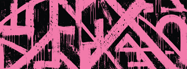 Abstract graffiti background with pink paint strokes and drips on black wall, street art style urban texture © Zbrake Studio