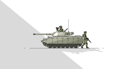 Fototapeta premium Military Armored Tank with Soldiers on Duty Graphic