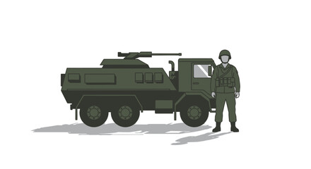 Fototapeta premium Military Armored Truck and Soldier Vector Illustration