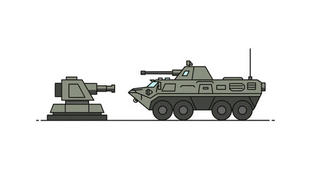 Obraz premium Military Armored Vehicle And Artillery Gun Vector Illustration