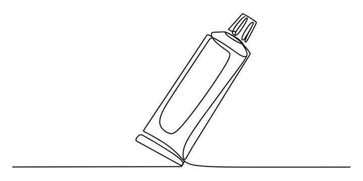 Continuous single line drawing of a tube of toothpaste or cosmetic cream
