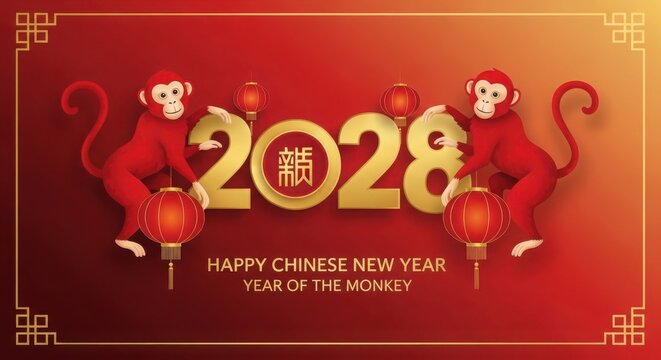 Happy chinese new year celebration with monkeys illustration