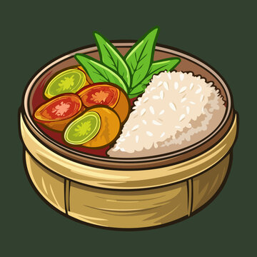 Savory crafted traditional nasi lemak including variety of local spices and healthy organic ingredients combined with featuring detailed - Vector Illustration