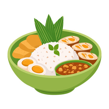 Perfectly plated traditional nasi lemak showcasing rich cultural heritage and authentic traditional kitchen cooking styles combined with designed - Vector Illustration
