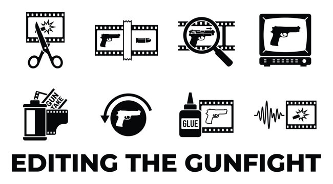 Editing gunfight icons for film production, action scenes, and post-production.