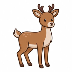 Obraz premium Cute Cartoon Deer with Antlers Standing Isolated on Black Background
