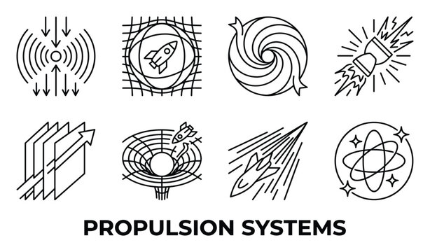 Propulsion systems rocket and space travel science illustration collection.