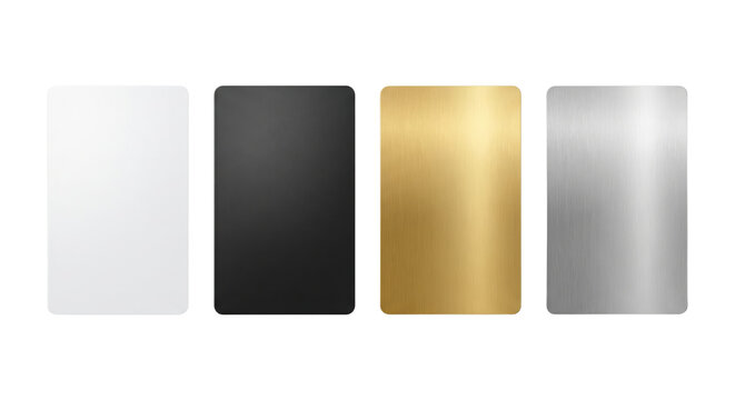 Blank metallic and plastic card templates set, isolated on transparent background