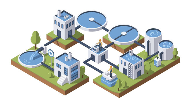 Isometric Water Treatment and Purification Plant System.