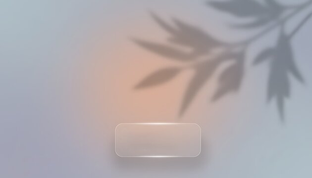 A blurred gradient background with a subtle shadow of plant leaves casting across the frame and a small rounded glass-like widget displaying weather information in the center.