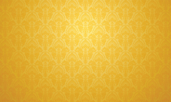 Elegant golden damask wallpaper background featuring a seamless vintage floral pattern with luxurious ornamental details