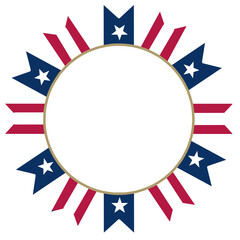 Obraz premium Circular patriotic USA flag ribbon wreath frame with stars and stripes ornament for holiday design border
