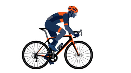 Obraz premium Cyclist in Orange and Blue Racing Gear on Bicycle, White Background