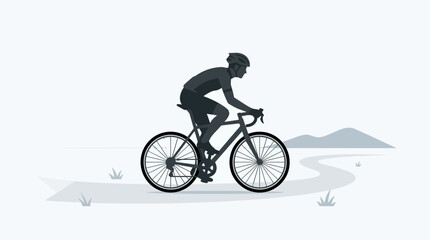 Naklejka premium Cyclist riding bike on outdoor road, vector, silhouette, grey tones
