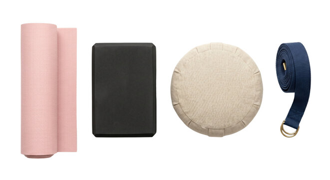 Yoga and meditation accessories set, isolated on transparent background