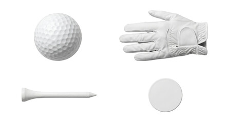 White golf ball glove tee and marker set, isolated on transparent background © PNG Lab
