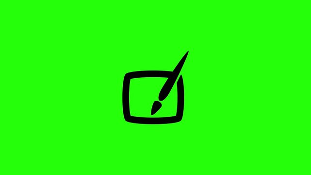 Beautiful 4K horizontal motion clip of a square image layout with an expert retouch wand airbrush pen tool bouncing. Lively popup asset ideal for skin wrinkle blemish removal studio editing menus.