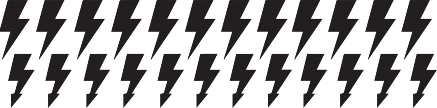 Seamless pattern of black lightning bolt icons on transparent background.
