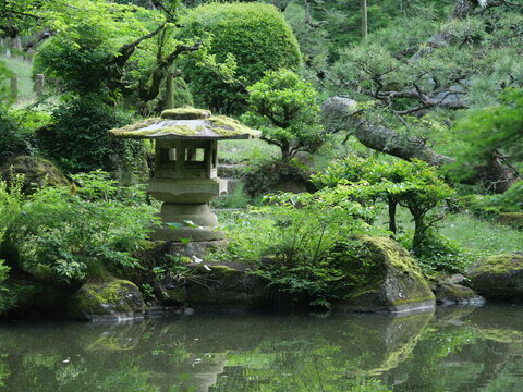 Stone Lantern in a Traditional Japanese Garden at Naritasan Park, Narita, Japan