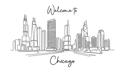 Naklejka premium Chicago Skyline Line Art - Minimalist Cityscape Illustration