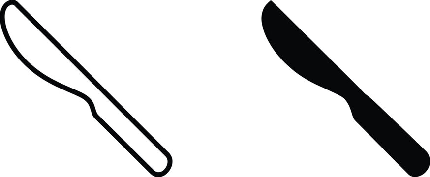 Two black and white knife illustrations outline and solid silhouette versions