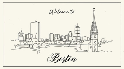 Naklejka premium Boston Skyline Sketch: Welcome to Cityscape Illustration