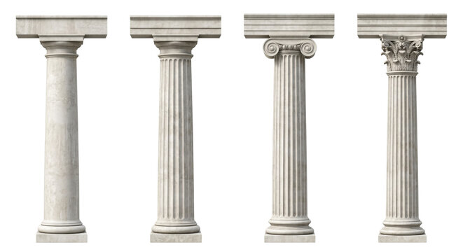 Classic architectural stone columns with lintel crossbeams, isolated on transparent background