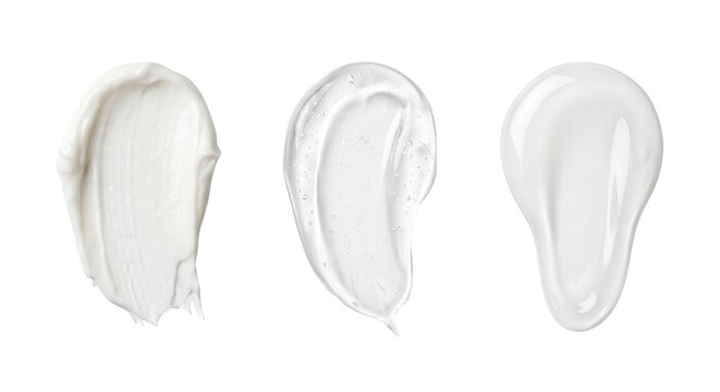 Cosmetic liquid cream gel and serum swatches, isolated on transparent background