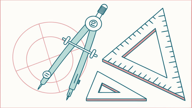 Architectural Drafting Tools Compass and Set Squares Flat Illustration