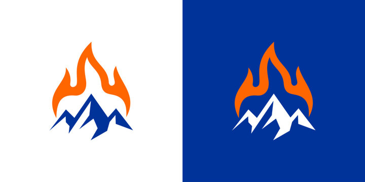 A creative combining mountain and fire logo. flame logo vector icon idea