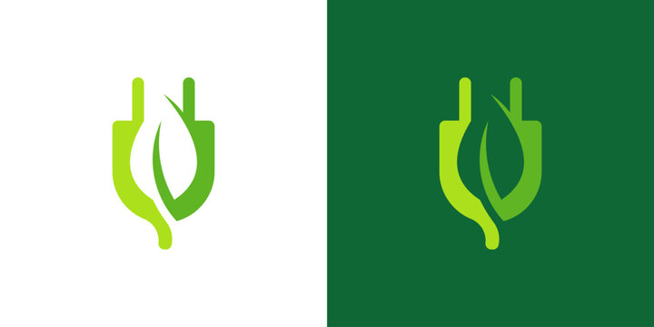 A creative combining plug and leaf,energy logo design vector icon symbol idea