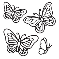 Fototapeta premium Four simple black and white butterfly illustrations