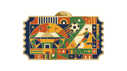 Naklejka premium Retro Soccer Stadium Ticket Stub Pin Vector for Vintage Sports Memorabilia