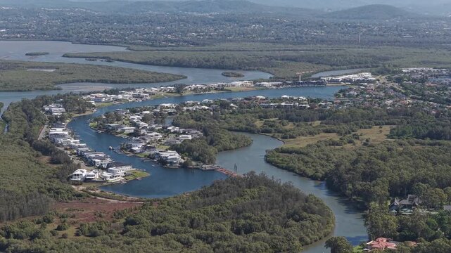 Aerial Shot Over Jabiru Island In Paradise Point, QLD, Australia