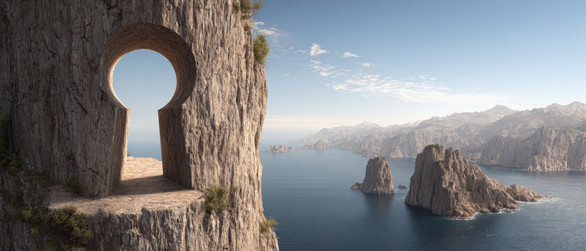 Rugged cliff forms a perfect keyhole shape