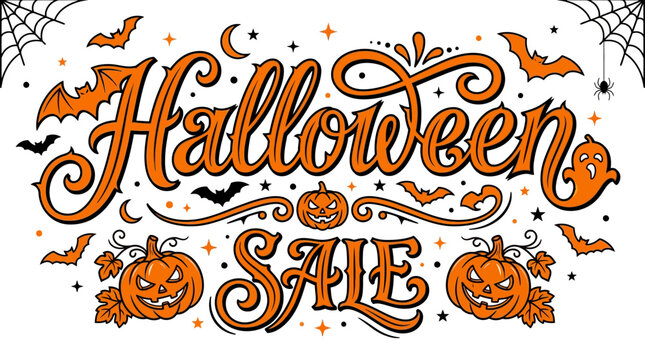 Halloween Sale with Pumpkins, Bats, and Ghosts