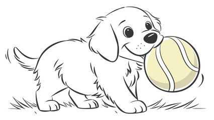 Fototapeta premium Cute Cartoon Puppy Holding a Tennis Ball Vector Illustration