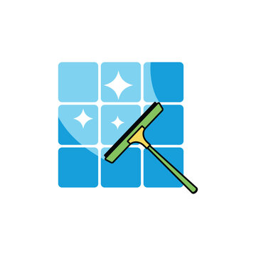 cleaning solar panel vector logo icon. hand holding squeegee cleansing solar panel vector illustration.