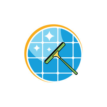 cleaning solar panel vector logo icon. hand holding squeegee cleansing solar panel vector illustration.