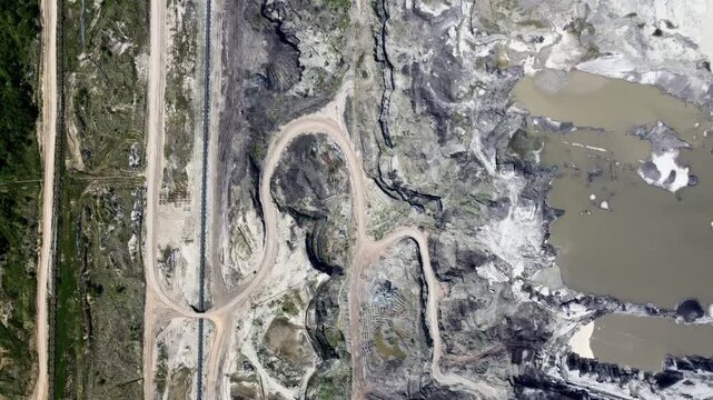 4K drone flight: Kolubara pit on coal mining by the open way. Lazarevac, Serbia.
