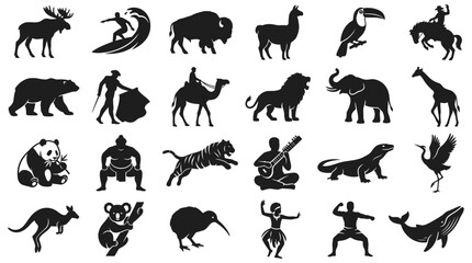 Obraz premium Collection of diverse animal and human silhouette illustrations for creative design projects and iconography