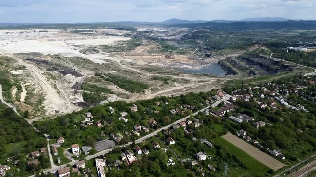 4K drone flight: Kolubara pit on coal mining by the open way. Lazarevac, Serbia.