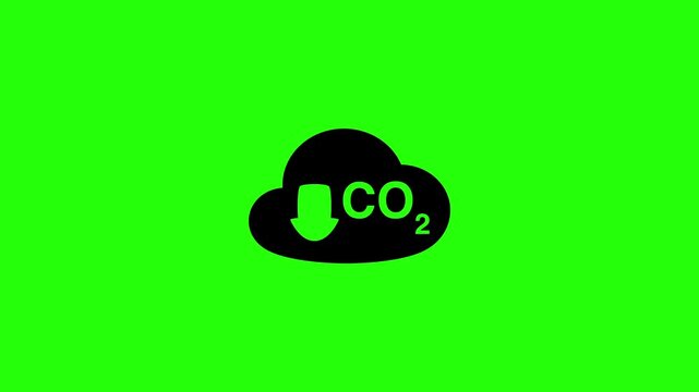 4K horizontal video clip showcasing a dark carbon dioxide gas cloud with a downward reduction arrow bouncing. Clean popup icon graphic for environmental preservation air quality control multimedia pre