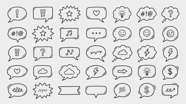 Doodle speech bubbles collection on a light grey background